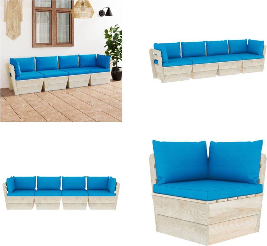 VidaXL Tuinbank 4-zits met kussens pallet vurenhout Pallet Bank Pallet Banken Houten Palletbank Houten Palletbanken