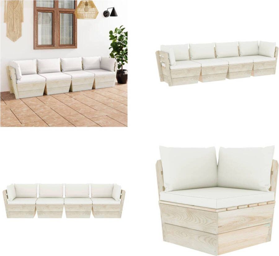 VidaXL Tuinbank 4-zits met kussens pallet vurenhout Pallet Bank Pallet Banken Houten Palletbank Houten Palletbanken