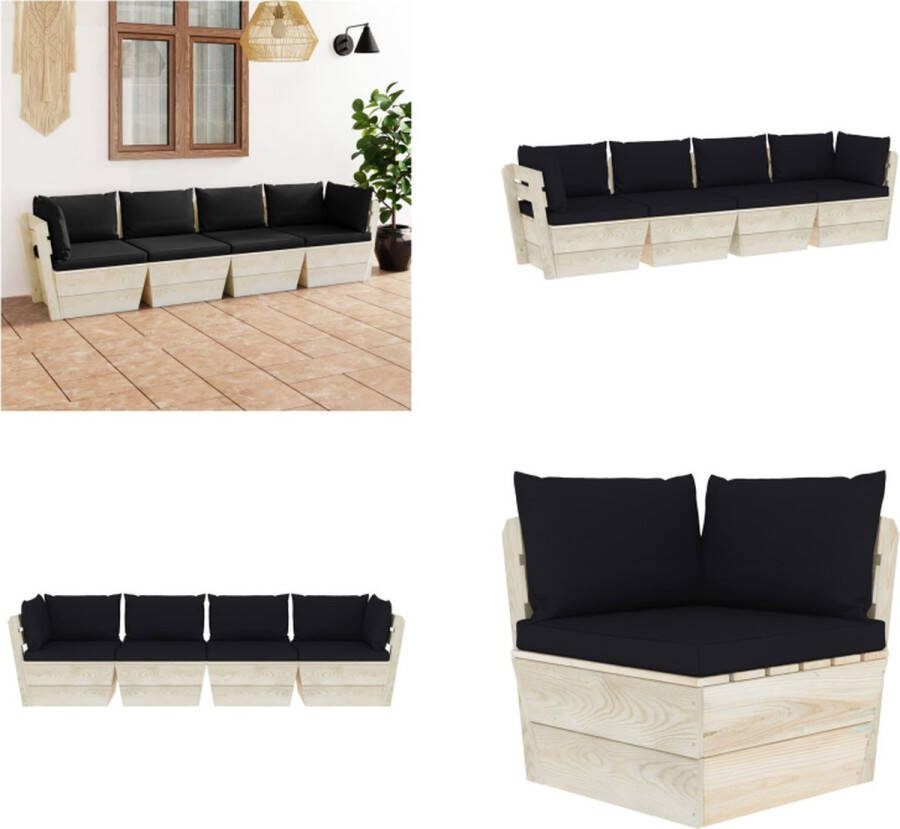 VidaXL Tuinbank 4-zits met kussens pallet vurenhout Pallet Bank Pallet Banken Houten Palletbank Houten Palletbanken