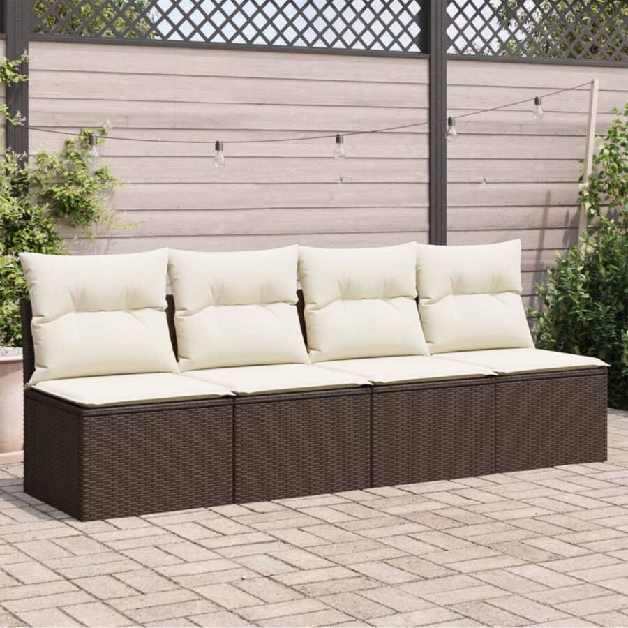 VidaXL Tuinbank 4-zits met kussens poly rattan bruin