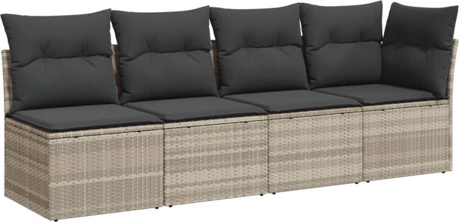 VidaXL Tuinbank 4-zits met kussens poly rattan lichtgrijs