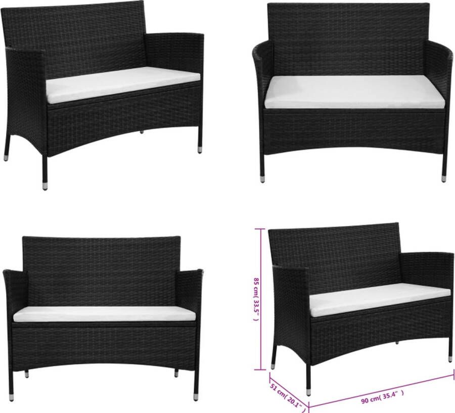 VidaXL Tuinbank 90 cm poly rattan zwart Tuinbank Tuinbanken Terrasbank Terrasbanken