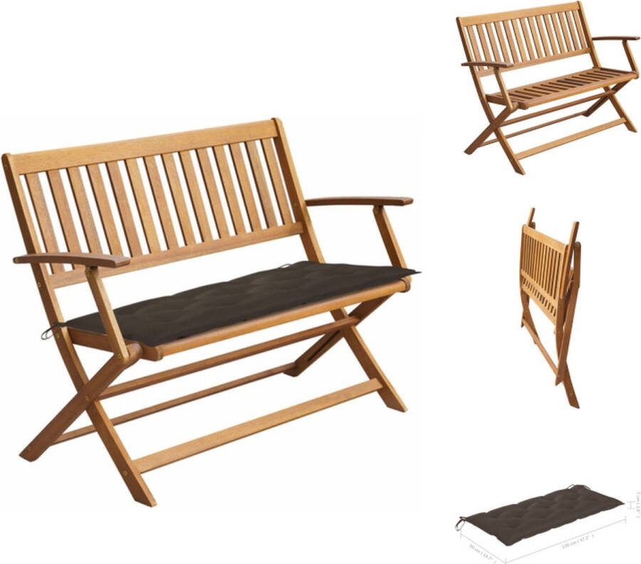 VidaXL Tuinbank Acaciahout Inklapbaar 120x60x89 cm Taupe kussen Tuinbank
