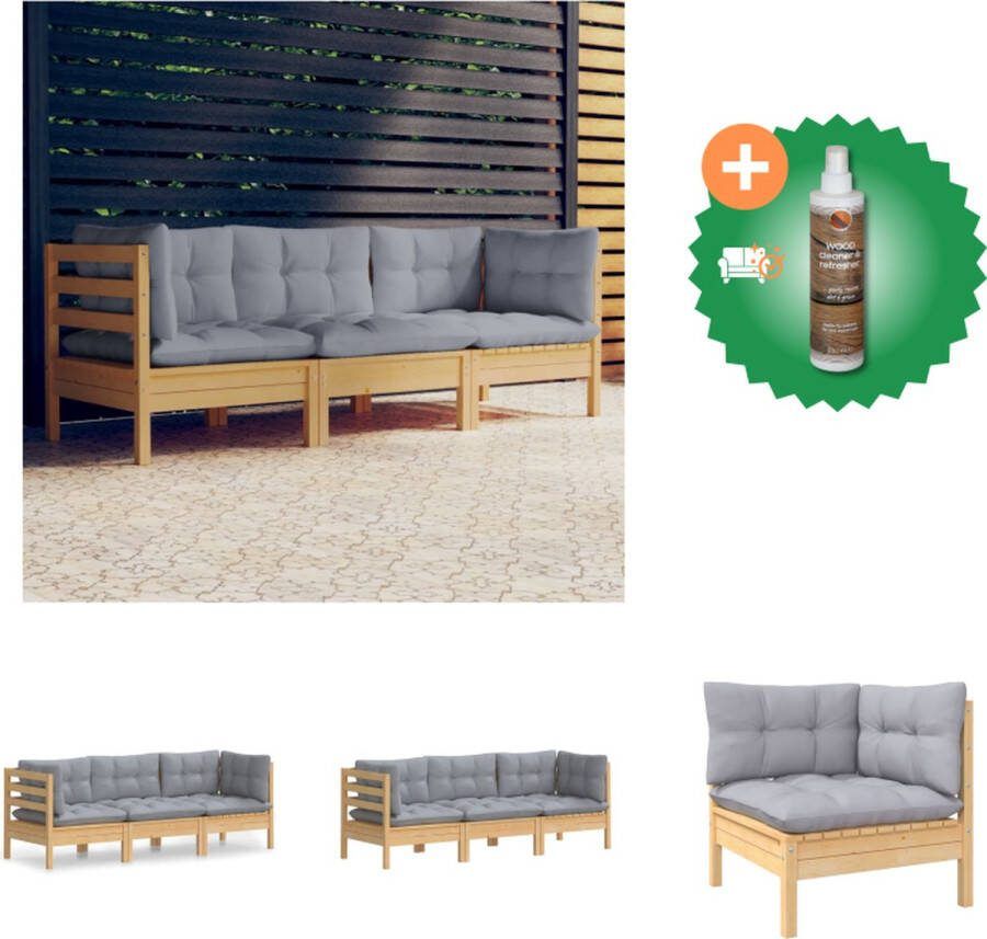VidaXL Tuinbank Grenenhout Modulair Grijs 63.5 x 63.5 x 62.5 cm Loungebank Inclusief Houtreiniger en verfrisser