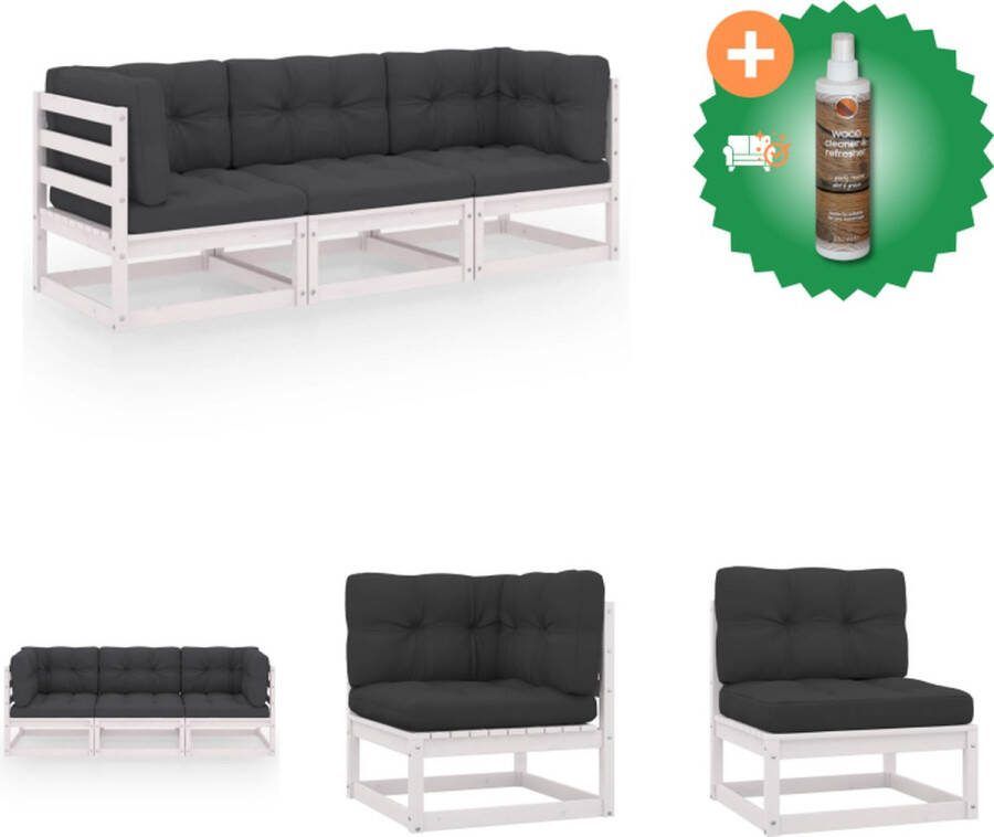 VidaXL Tuinbank Grenenhout Wit Inclusief kussens 3 zit 70x70x67cm Loungebank Inclusief Houtreiniger en verfrisser