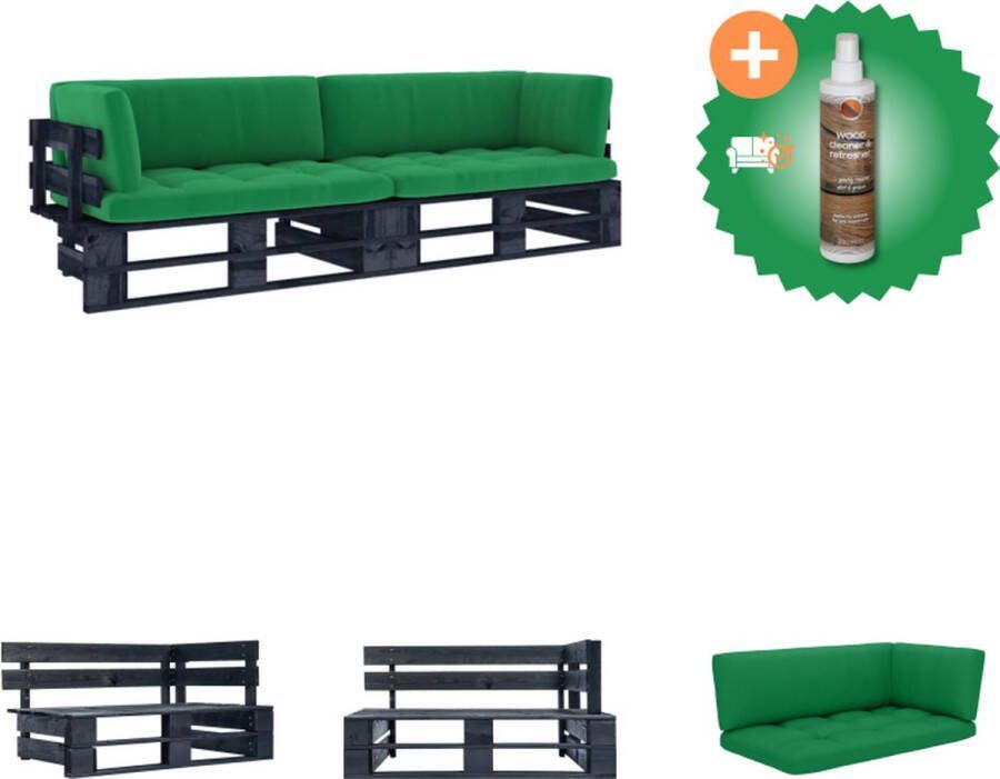 VidaXL Tweezitsbank pallet met kussens zwart geïmpregneerd grenenhout Tuinset Inclusief Houtreiniger en verfrisser