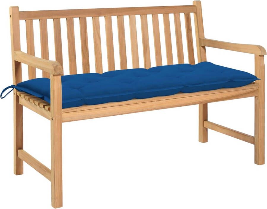 VidaXL -Tuinbank-met-blauw-kussen-120-cm-massief-teakhout