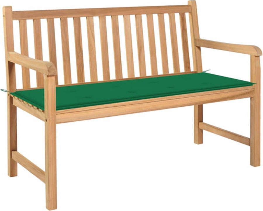 VidaXL -Tuinbank-met-groen-kussen-120-cm-massief-teakhout