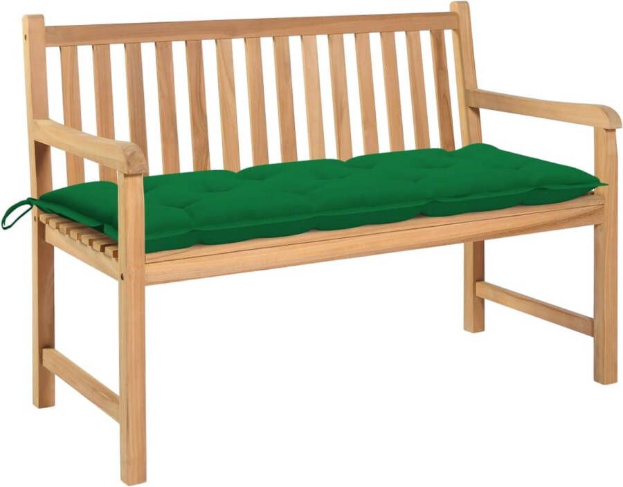 VidaXL -Tuinbank-met-groen-kussen-120-cm-massief-teakhout