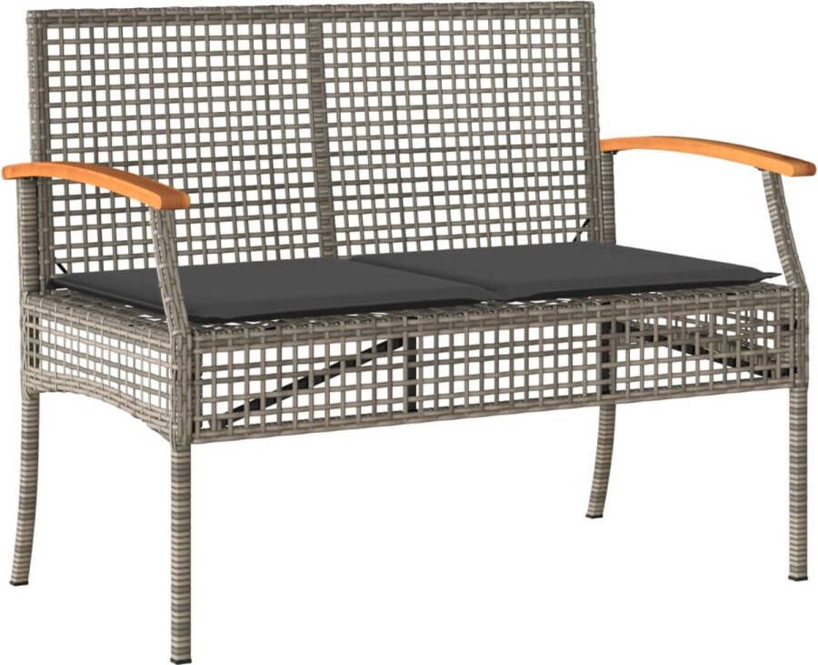 VidaXL Tuinbank met kussen poly rattan en acaciahout grijs
