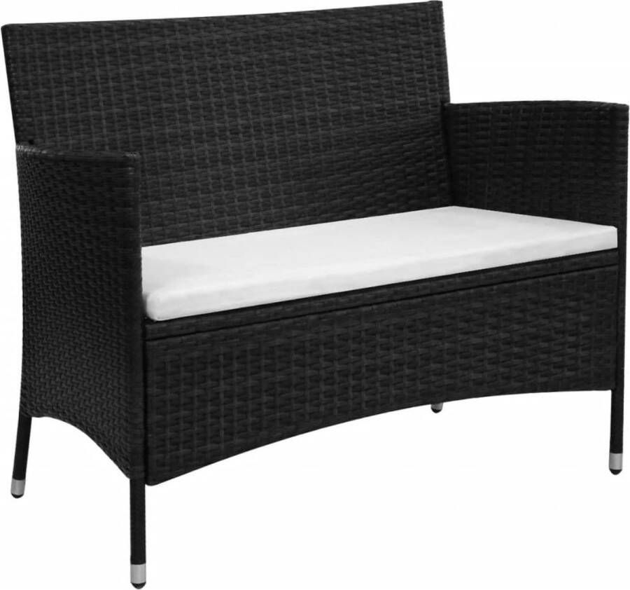 VidaXL Tuinbank met kussen poly rattan zwart