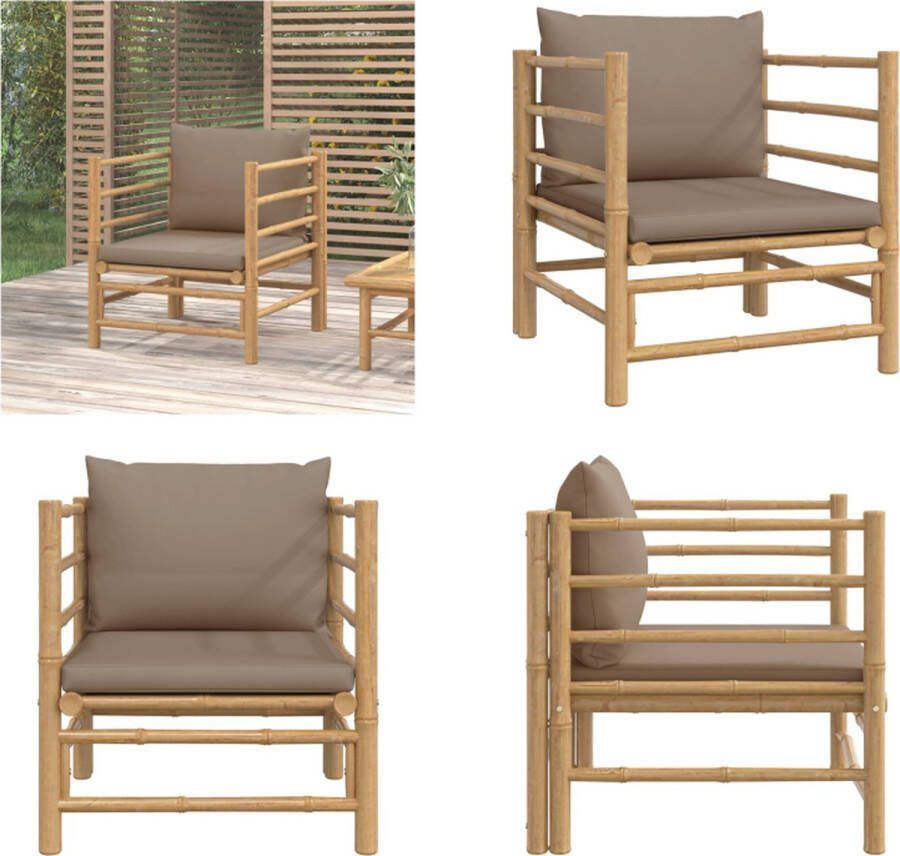 VidaXL Tuinbank met kussens bamboe taupe Tuinbank Tuinbanken Parkbank Tuinzetel