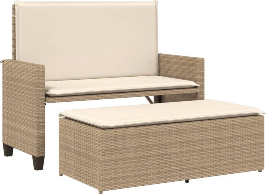 VidaXL Tuinbank met kussens en voetenbank poly rattan beige