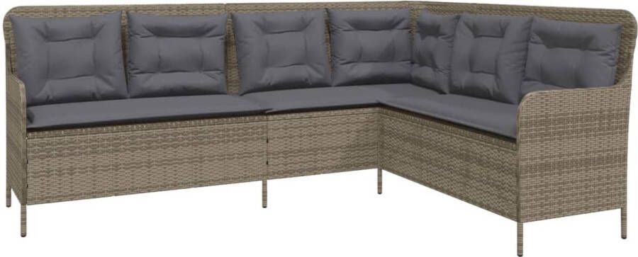 VidaXL Tuinbank met kussens L-vormig poly rattan grijs