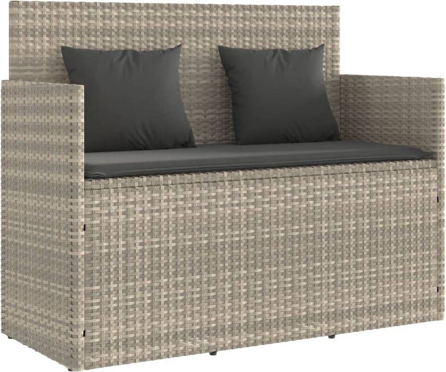 VidaXL Tuinbank met kussens poly rattan lichtgrijs