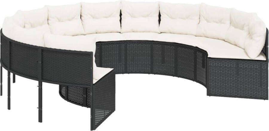 VidaXL Tuinbank met kussens rond poly rattan zwart