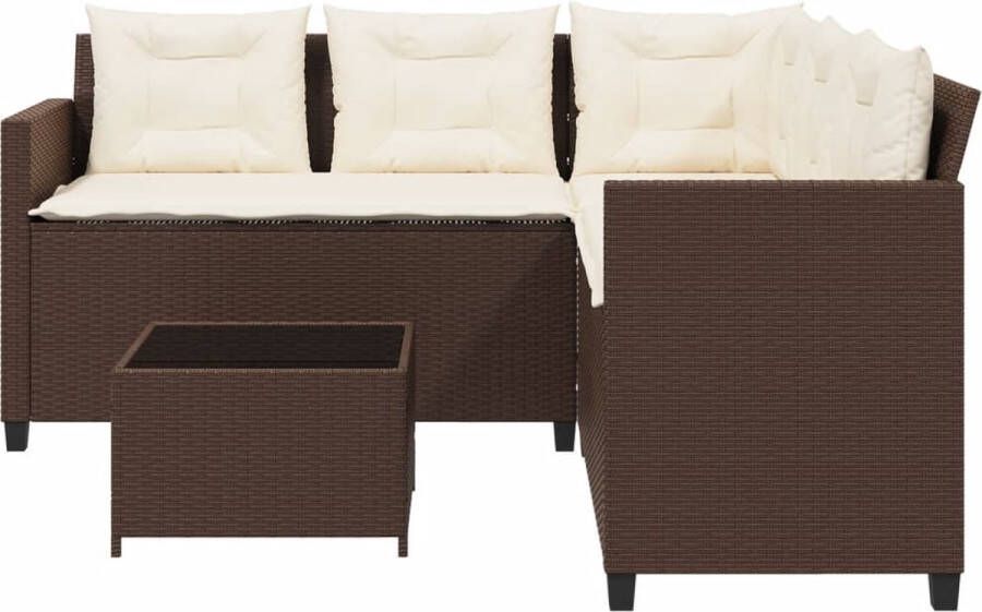 VidaXL Tuinbank met tafel en kussens L-vormig poly rattan bruin
