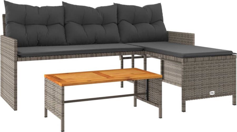 VidaXL Tuinbank met tafel en kussens L-vormig poly rattan grijs