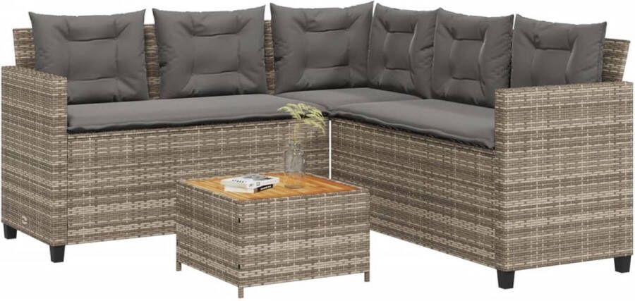 VidaXL Tuinbank met tafel en kussens L-vormig poly rattan grijs