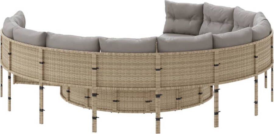 VidaXL Tuinbank met tafel en kussens rond poly rattan beige