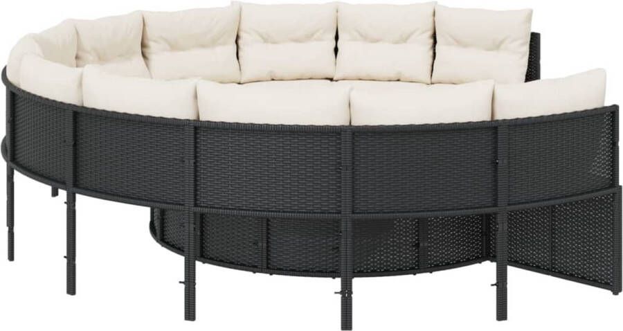 VidaXL Tuinbank met tafel en kussens rond poly rattan zwart