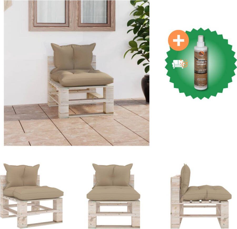 VidaXL Tuinbank Pallet 60 x 69.4 x 62 cm Beige kussen Grenenhout Montage vereist Loungebank Inclusief Houtreiniger en verfrisser
