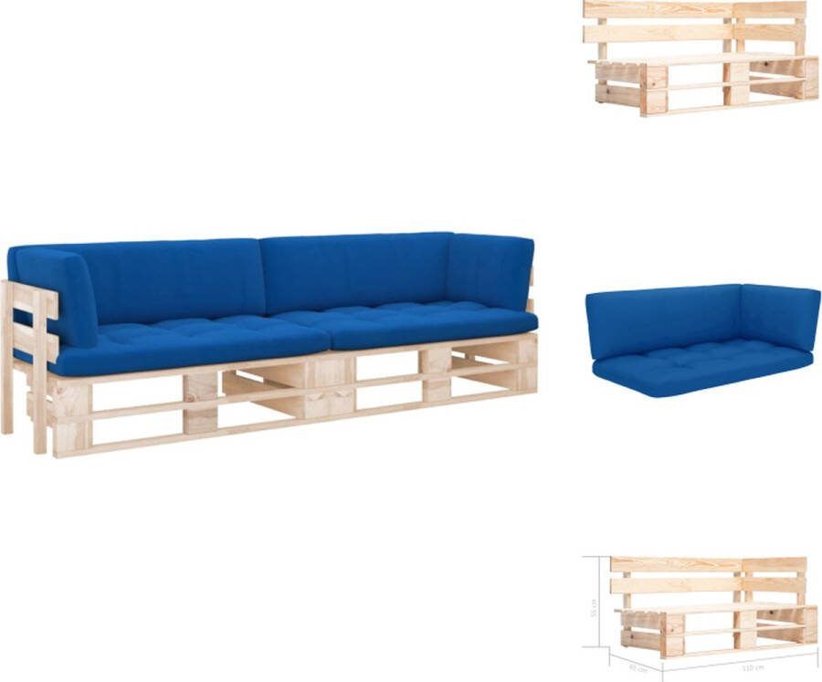 VidaXL Tuinbank Pallet Hout 110 x 65 x 55cm Grenenhout Koningsblauw 100% polyester Tuinset
