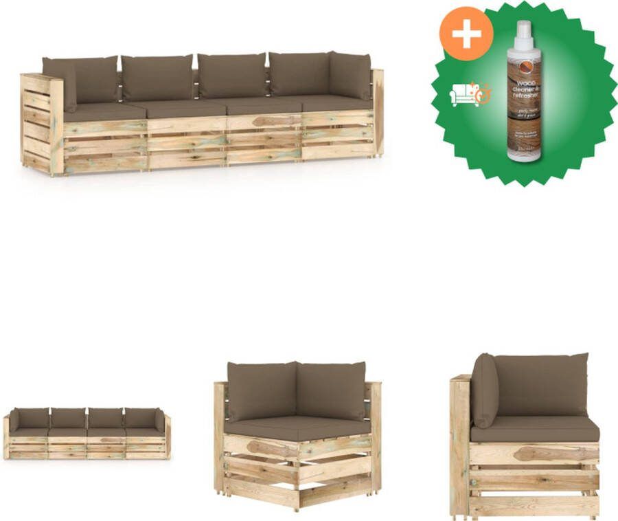 VidaXL Tuinbank Palletbank 69 x 70 x 66 cm Grenenhout Taupe kussen Montage vereist Tuinset Inclusief Houtreiniger en verfrisser