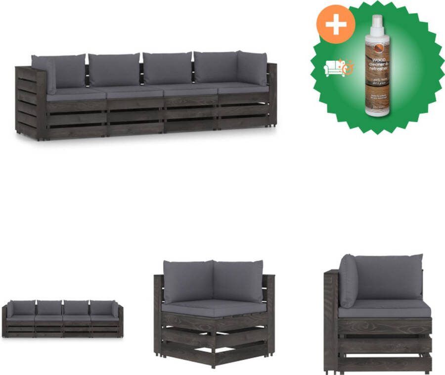 VidaXL Tuinbank Palletbank Grenenhout Antraciet Kussen Afmetingen 69 x 70 x 66 cm Montage vereist Tuinset Inclusief Houtreiniger en verfrisser