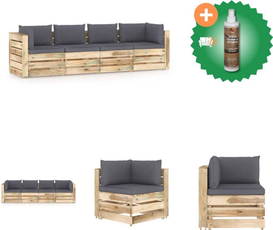 VidaXL Tuinbank Palletbank Grenenhout Geïmpregneerd Antraciet 69x70x66 cm Tuinset Inclusief Houtreiniger en verfrisser