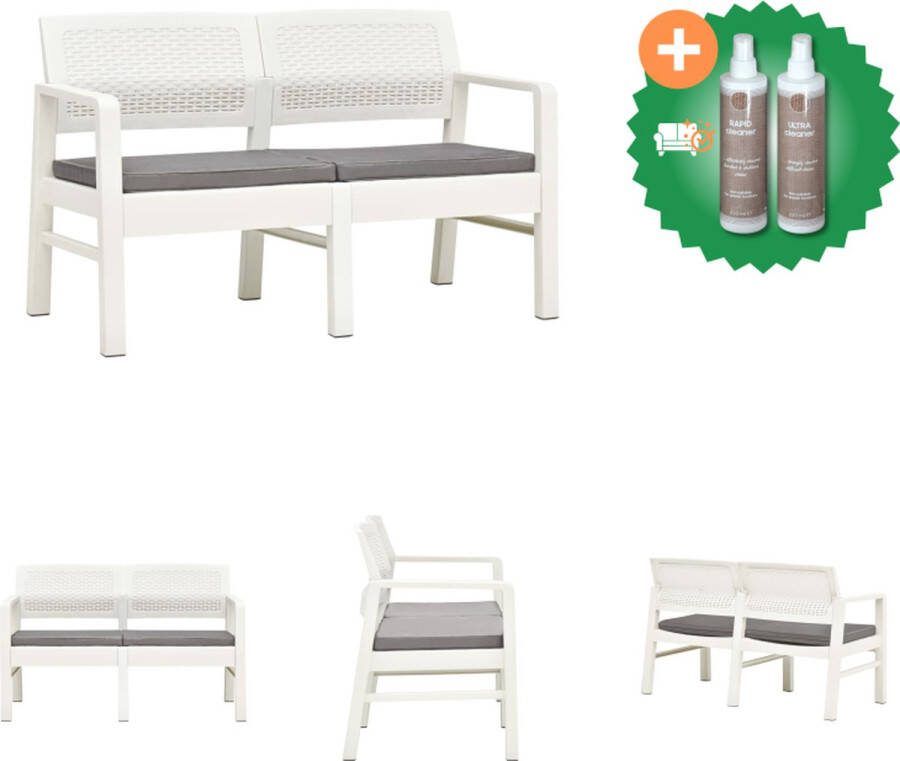 VidaXL Tuinbank Wit Kunststof 120 x 58 x 75 cm Inclusief 2 zitkussens Tuinbank Inclusief Onderhoudsset