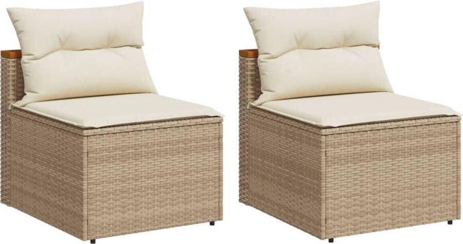 VidaXL Tuinbanken 2 st zonder armleuning met kussens poly rattan beige