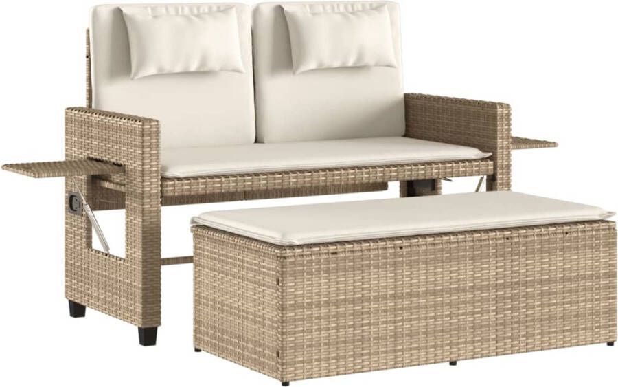 VidaXL Tuinbankje verstelbaar met kussens poly rattan beige