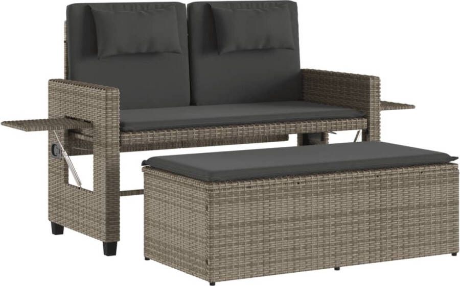 VidaXL Tuinbankje verstelbaar met kussens poly rattan grijs