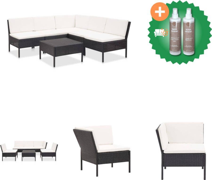 VidaXL Tuinbankset 6-delig Poly Rattan Zwart Salontafel 60x60x35cm Middenbank 57x69x67cm Hoekbank 69x69x67cm Zitkussens Rugkussens Montage vereist creëer een gezellige lounge met deze set Tuinset Inclusief Onderhoudsset
