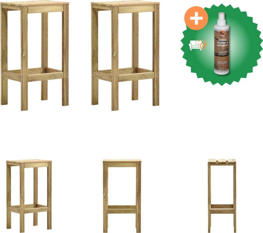 VidaXL Houten Barkrukken Set van 2 Grenenhout Groen geïmpregneerd 40 x 36 x 75 cm Tuinstoel Inclusief Houtreiniger en verfrisser