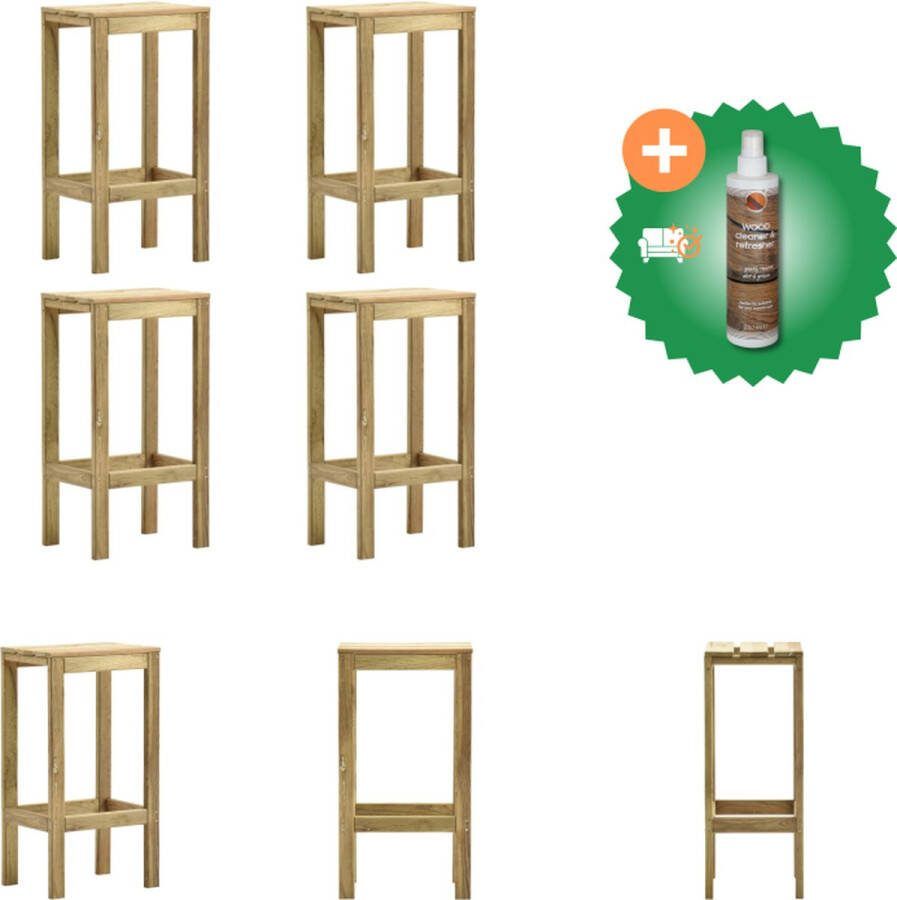 VidaXL Houten barkrukken Set van 4 Geïmpregneerd grenenhout 40x36x75 cm Unieke houtnerven Tuinstoel Inclusief Houtreiniger en verfrisser