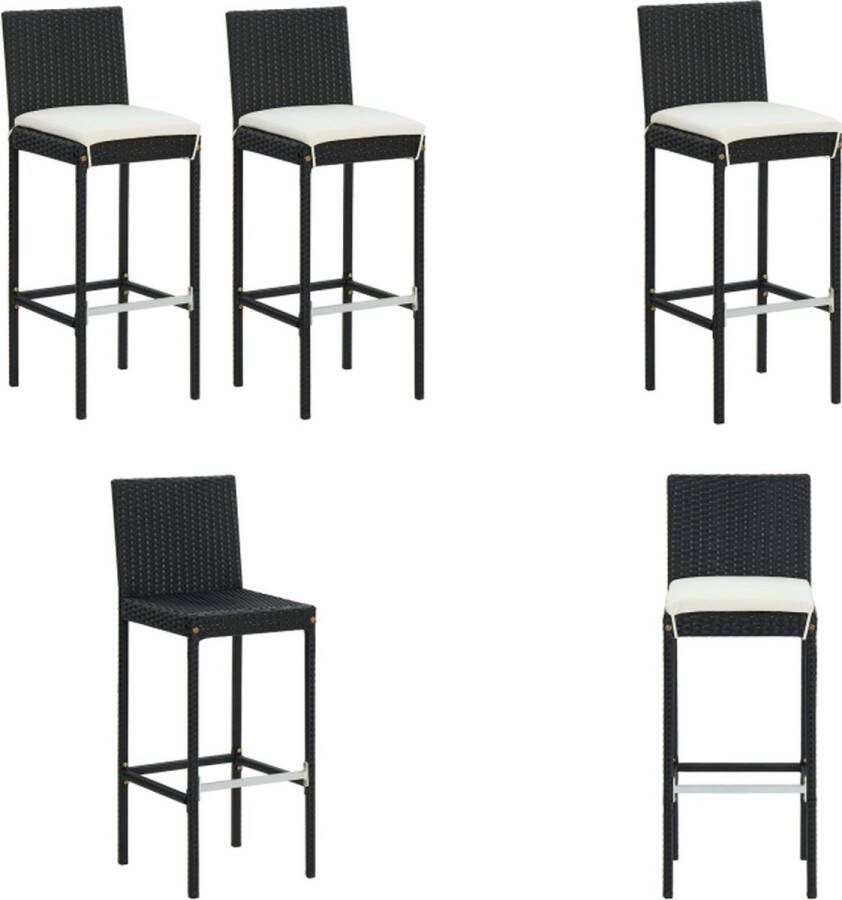 VidaXL Tuinbarkrukken met kussens 2 st poly rattan zwart Barkruk Barkrukken Barstoel Barstoelen