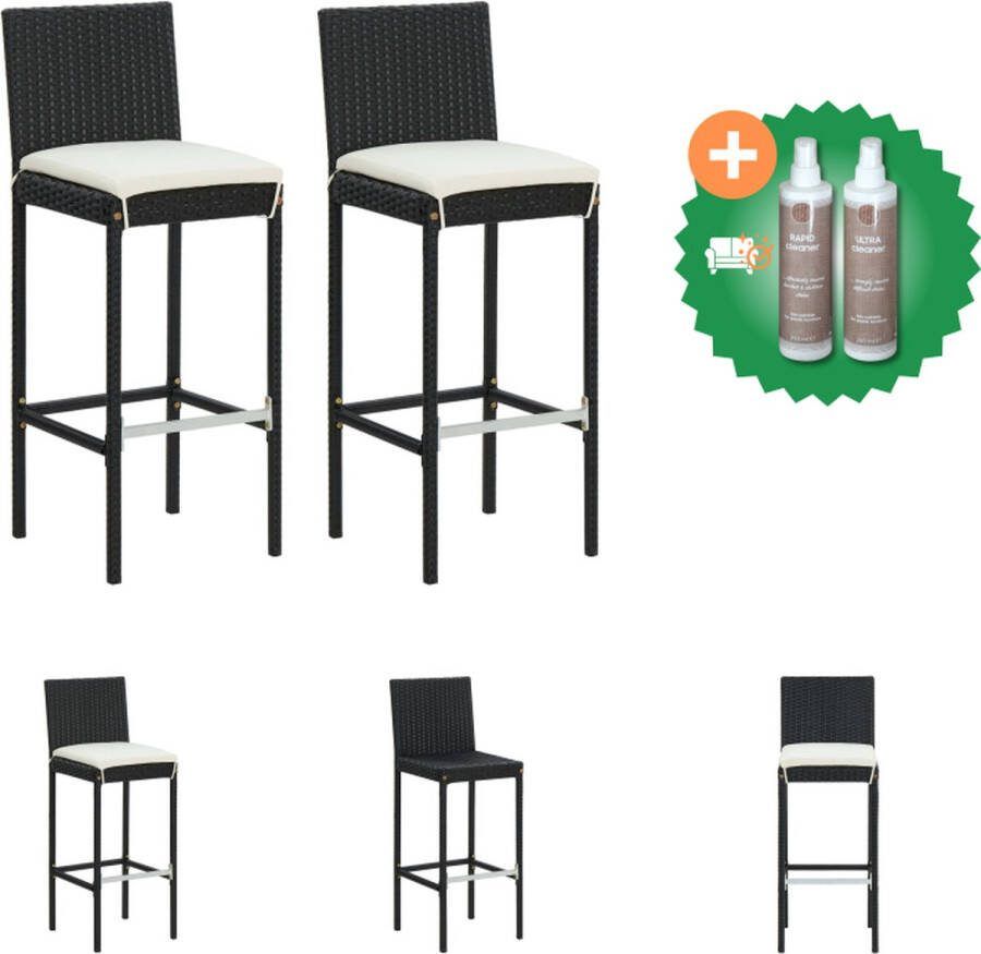 VidaXL Barkrukken Poly rattan 40 x 44 x 108 cm Zwart Crème kussen Tuinstoel Inclusief Onderhoudsset