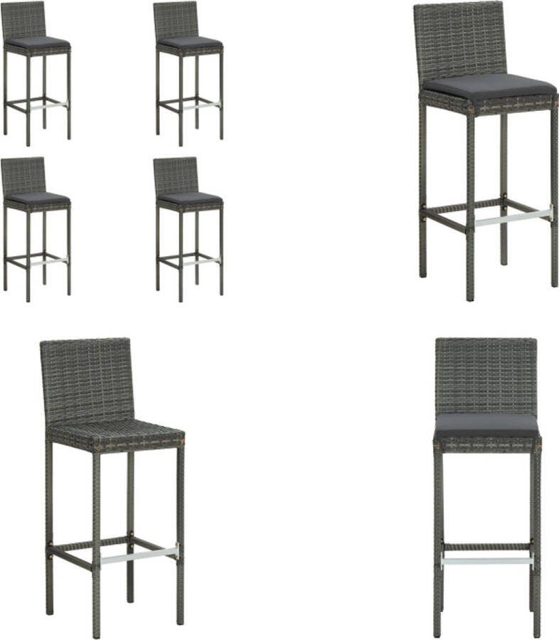 VidaXL Tuinbarkrukken met kussens 4 st poly rattan grijs Barkruk Barkrukken Barstoel Barstoelen