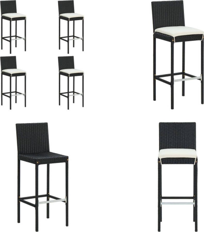 VidaXL Tuinbarkrukken met kussens 4 st poly rattan zwart Barkruk Barkrukken Barstoel Barstoelen