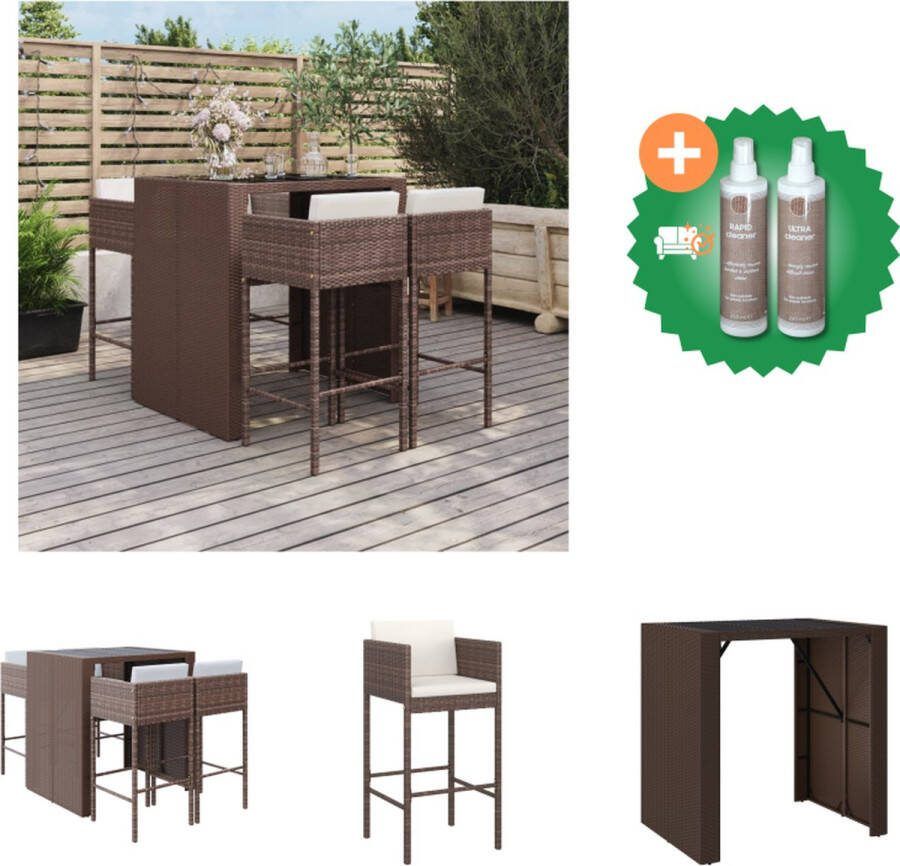 VidaXL Tuinbarset Bruin PE-rattan Bartafel 105x80x110 4 Barkrukken Weerbestendig Gehard glazen tafelblad Comfortabele zitplaats Stabiel frame Inclusief kussens Tuinset Inclusief Onderhoudsset