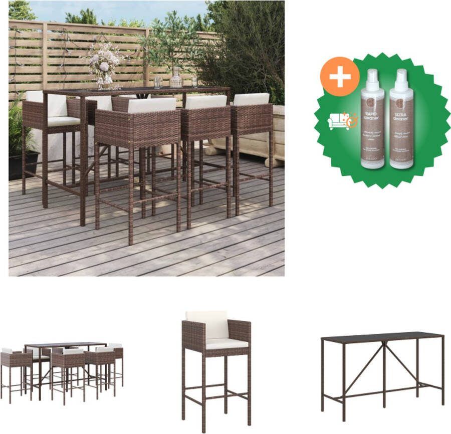 VidaXL Tuinbarset Bruin PE-rattan Bartafel 180x70x110cm Barkrukken 50x48x100cm Gehard glazen tafelblad Tuinset Inclusief Onderhoudsset