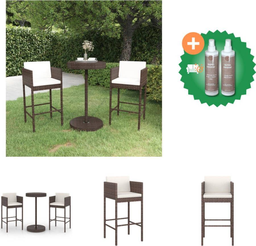 VidaXL Tuinbarset Bruin PE-rattan Ronde tafel 60.5 x 106 cm 2 barkrukken Inclusief kussens Montage vereist Tuinset Inclusief Onderhoudsset