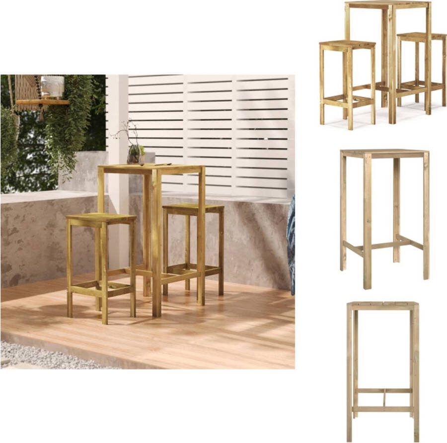 VidaXL Tuinbarset Grenenhout 60 x 60 x 110 cm (L x B x H) 40 x 36 x 75 cm (L x B x H) Inclusief bartafel en 2 barkrukken Tuinset