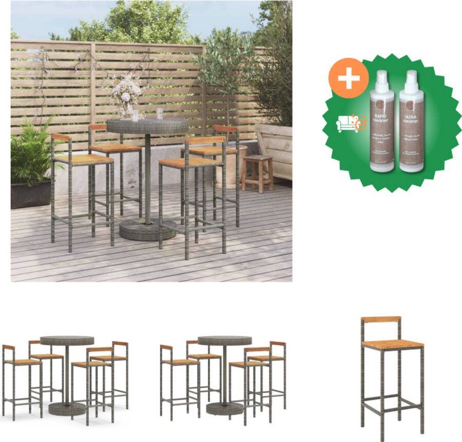 VidaXL Tuinbarset Grijs PE-rattan Gepoedercoat staal Inclusief bartafel en 4 barstoelen Tuinset Inclusief Onderhoudsset