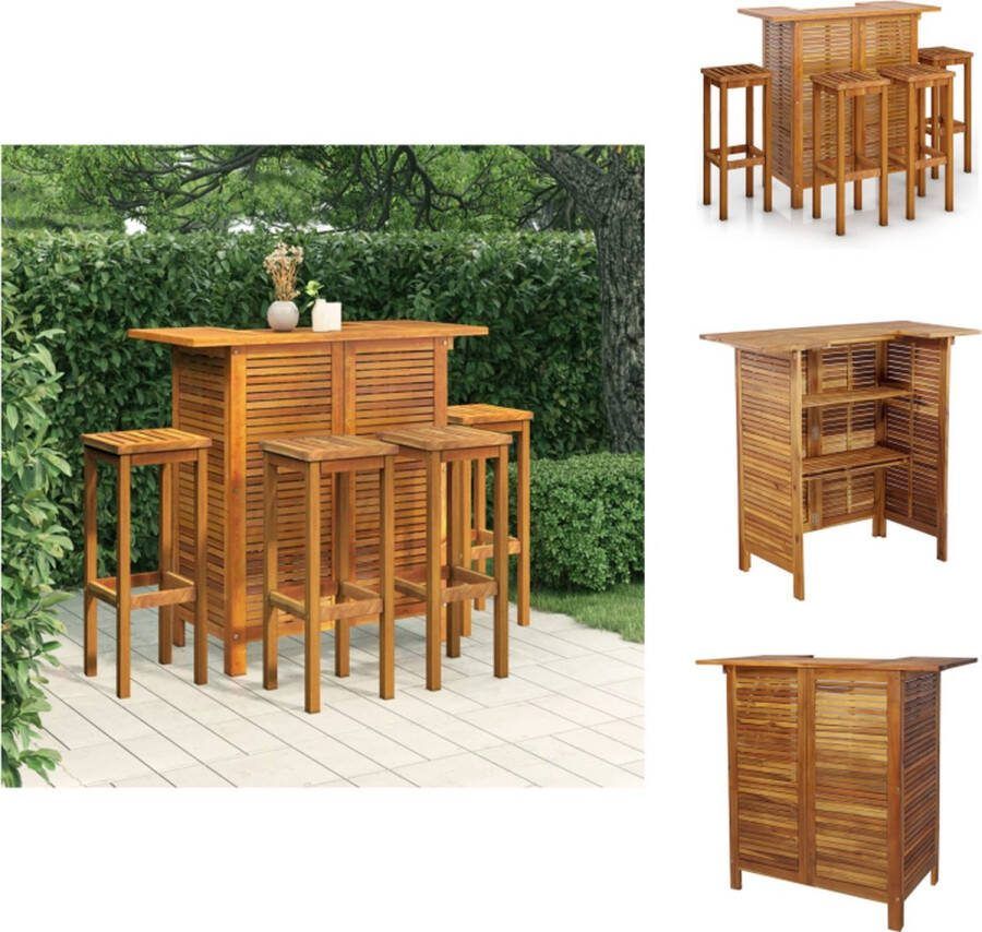 VidaXL Tuinbarset Houten Tafel + 4 Barkrukken Massief Acaciahout 110x50x105cm Montage vereist Tuinset