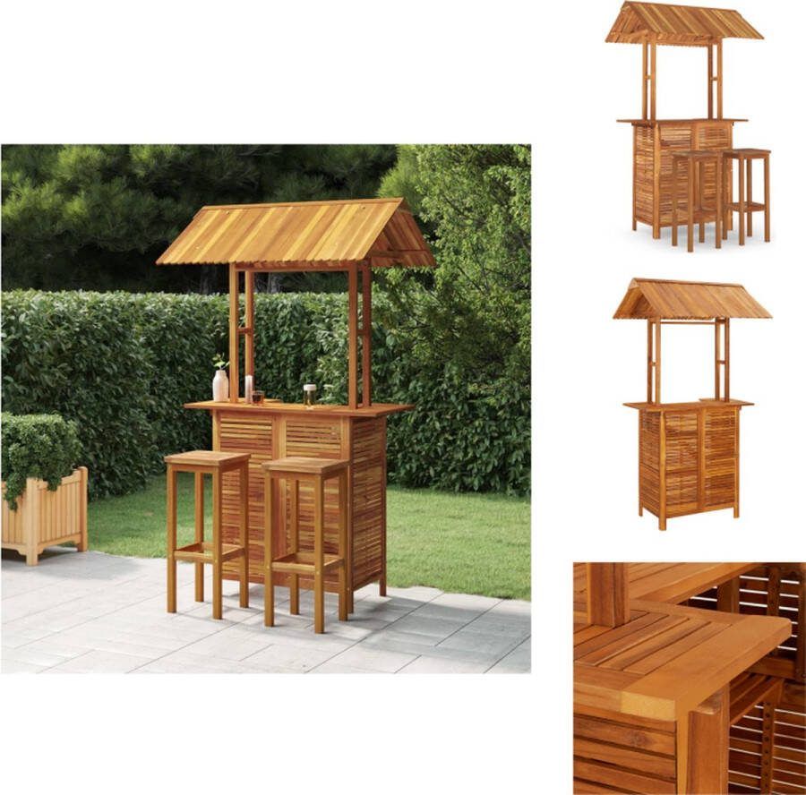 VidaXL Tuinbarset Massief acaciahout Afmetingen- 113 x 106 x 217 cm Inclusief dak Comfortabele barkrukken Montage vereist Tuinset
