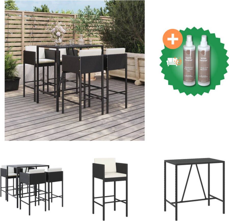 VidaXL Tuinbarset PE-rattan 110 x 70 x 110 cm zwart gehard glas 4 barkrukken weerbestendig Tuinset Inclusief Onderhoudsset
