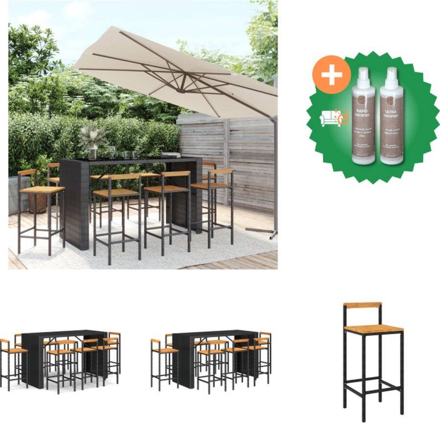 VidaXL Tuinbarset PE-rattan 185 x 80 x 110 cm zwart gehard glas 8 barstoelen Tuinset Inclusief Onderhoudsset